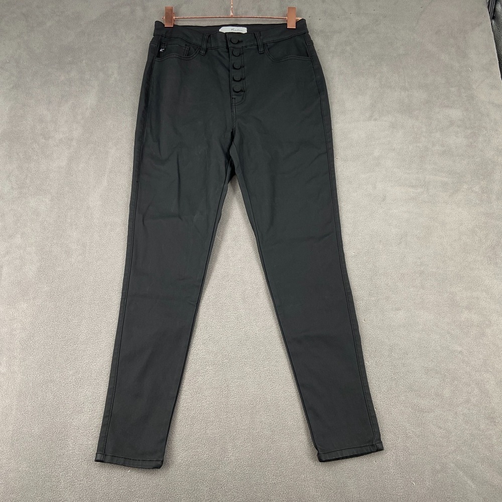 KanCan Coated Chino Pants Womens 11/29 Black Stretch High Rise Skinny Button Fly